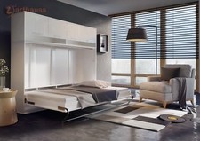 Horizontal Hidden Fold Away Pull Out Murphy Wall Bed Storage 120cm White Matt