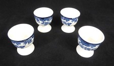 Set of 4 Vintage Avon Scenes Palissy England Blue and White Egg Cups 5.5cm Tall