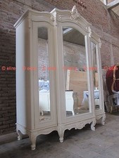 BESPOKE Large Armoire wardrobe with mirrors Rococo solid mahogany wood white 