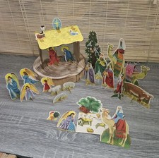 Vintage Card Nativity Scene Christmas Festive Free Standing X27 Pieces