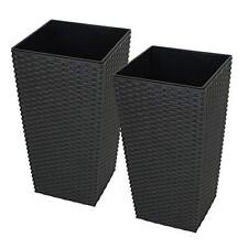 Tall Square Plastic Rattan Indoor/Outdoor Planters Set of 2 Brown NO INSERT  17L