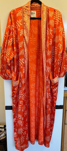Zara orange leaf print satin - zara,