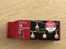 Vintage WH Smith Christmas Lights 16 Gold Mesh Ball Indoor Working
