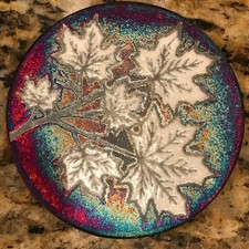 Maple Leaf Branch Coaster Raku Pottery, handmade, handsigned - NEW
