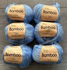 6 x Bamboo Silk Cashmere 50g Balls of Wool Yarn - Blue - New