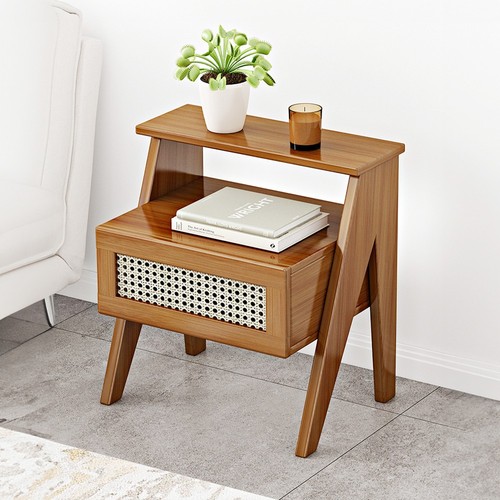 Wood rattan nightstand boho - rattan,