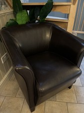 Dark Brown Real Leather Tub Chair