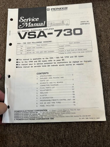 Pioneer vsa 730 - vsa-730, manual