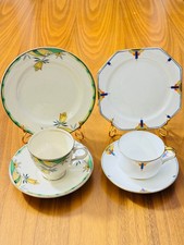 Art Deco Trio Set ×2 –Paragon Geometric & Crownford Burslem Hand-Painted Trios