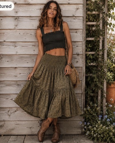 Khaki brown silk skirt - brown, vintage