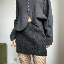 Katherine Hamnett Vintage Black Textured Wool Mohair Mini Skirt S