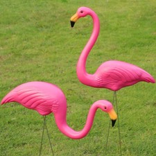 2 Pcs Garden Ornaments Pink Flamingo Bird Lawn Pond Ornaments Figurine Statues