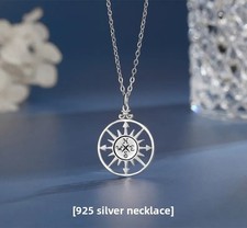 925 Sterling Silver Compass Pendant Necklace Electroplated Platinum