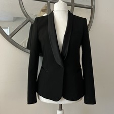 Zara Blazer Smart Black Satin Lapel Tuxedo Jacket Medium 10 12