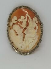 Vintage style silver with marcasite cameo brooch and pin