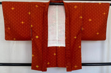 Japanese Vintage Kimono Haori Jacket Silk Red Traditional Authentic 32in