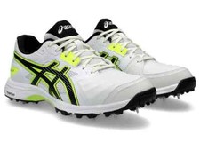 2025 Asics Unisex Gel Gully 7 White Yellow Cricket Shoes - Free P&P