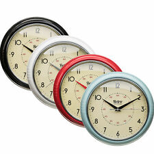 Retro Clock Wall Diner Vintage Home Office Analogue Dining Room Metal Battery 12