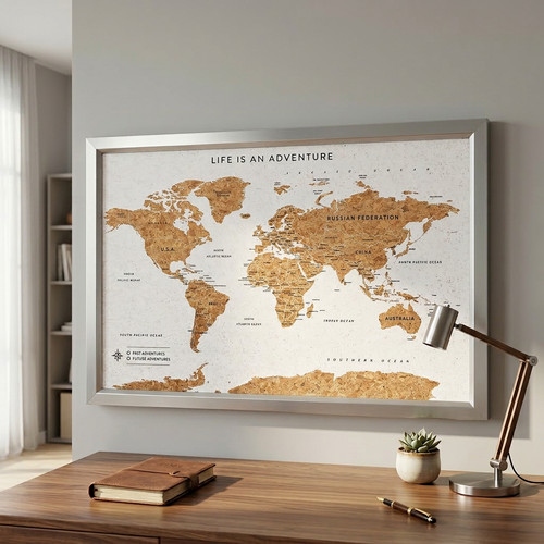 World travel map white cork - world,
