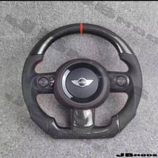 MINI Gen 2 R55 R56 R57 JCW Carbon Fibre Leather Flat Bottom Steering Wheel Auto