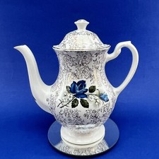 J G MEAKIN Vintage Blue Roses Gold Scroll Pottery Ceramic Coffee Pot Engalnd