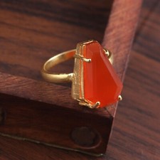 Gold Plated Coroline Ring Sterling Silver Coffin Chalcedony Ring Gemstone Ring 