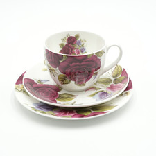 Vintage Royal Stafford Tea Cup Saucer Plate Trio White Floral Bone China