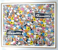VINTAGE BASSETT’S LIQUORICE ALLSORTS SHOP RETAILERS FABRIC FRAMED & GLAZED c1960