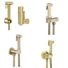 Handheld Bidet Spray Shower Set Toilet Shattaf Sprayer Douche Kit Brushed Brass