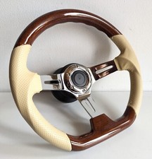 Steering Wheel wood Beige Leather  fits for Mercedes Benz W124 W210 W140 R170
