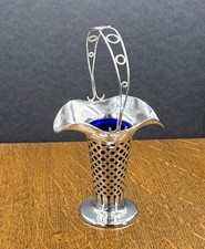 English silver vase posy holder with blue liner Birmingham 1906