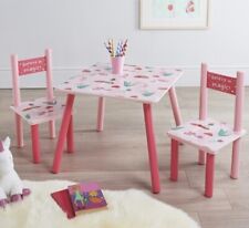 Kids Table & 2 Chairs Set | Pink Fairy Wooden Toddler Desk for Playroom & Art
