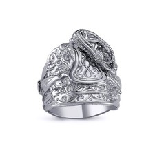 Mens Rhodium Plated Silver Jewelco London Horse Rope Saddle Ring 22mm