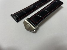 20mm/22mm Tag Heuer leather watch strap black/red stitch with steel buckle