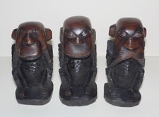 3 VINTAGE CARVED WOODEN WISE