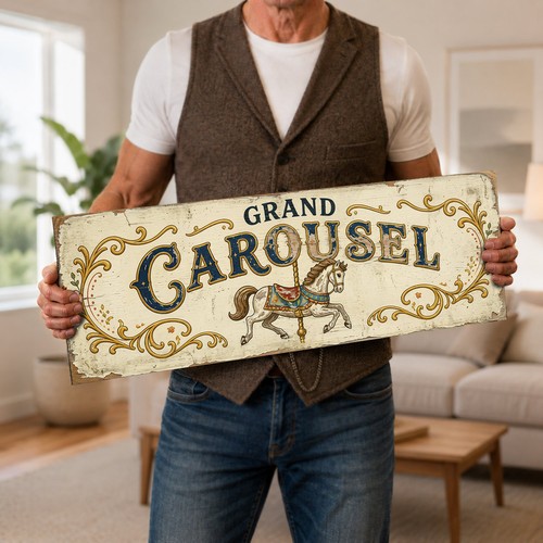 Grand carousel wooden sign - carousel,