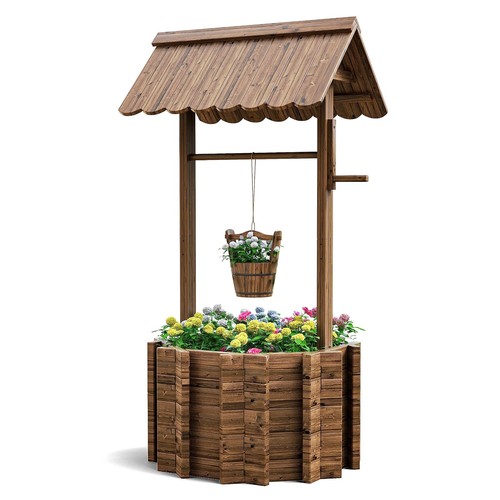 Wooden garden wishing well - wooden,