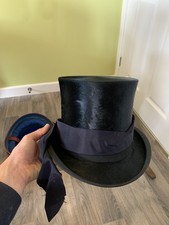 Antique Leather Lined Henry heath Carry Box Vintage with Black top hat