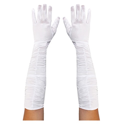 Crinkled satin white gloves - crinkled,