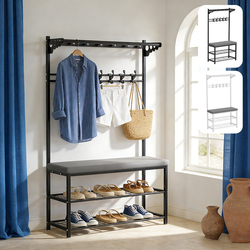 Hall tree coat rack shoe - tree, bench