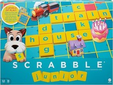 Mattel Games Scrabble Junior Kids Crossword Game with 2-Games-in-1, 2-Sided Game