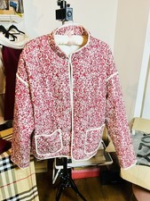 Red & White Mandarin Flowered Over Jacket With Hook & Eye Fasteners 🇬🇧 Size 14