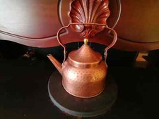 Small Vintage Hammered Copper and Brass Detail Kettle Tea Pot, Rustic Farmhouse 
