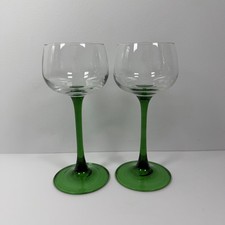 Vintage Luminarc France Wine Glasses Pair Green Tapered Stem Retro Barware