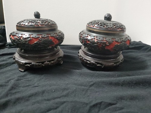 Carved red black - black, cinnabar
