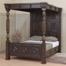 Mahogany four poster bed - poster, tudor