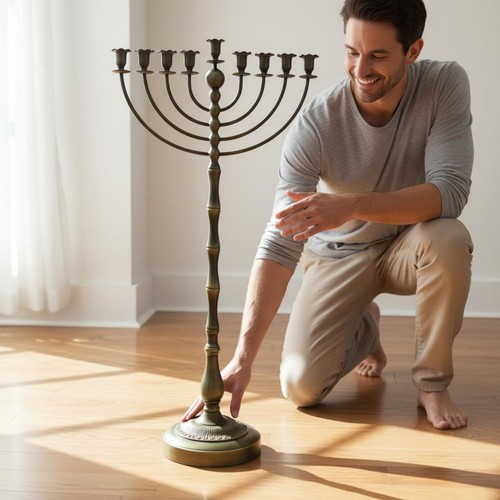 Antique bronze menorah - antique, stand