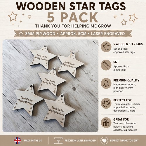 Wooden star tags thank you - tags,