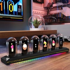 USB Powered RGB Nixie Tube Clock Color Screen Alarm Metal Frame Charging Port
