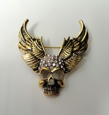Hot Blooded Skull Wings Biker Motorcycle Lapel Pin Badge Hardcore Brooch Crystal